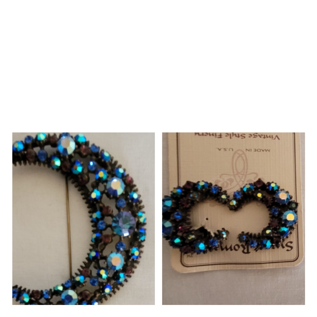 2 Pc Sweet Romance Crescent Moon Pin/Earrings Set